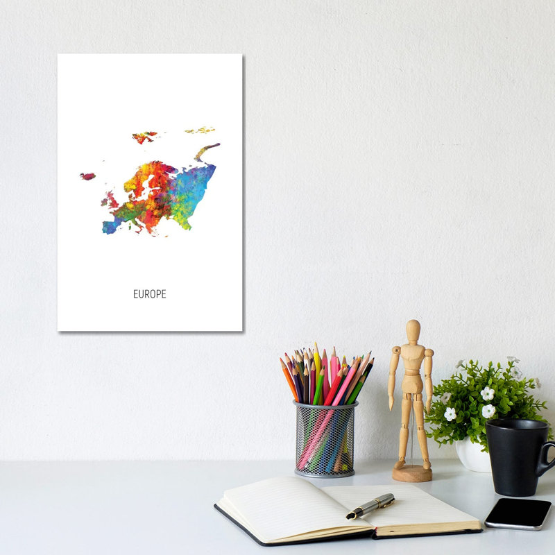 Europe Map by Michael Tompsett - Wrapped Canvas Gallery-Wrapped Canvas Giclée, 20.32 cm H x 30.48 cm W