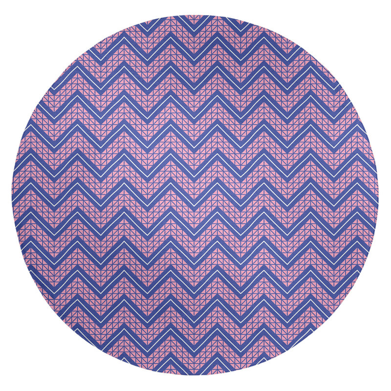 Tapis rose/bleu à chevrons à la main, Rond 5 pi