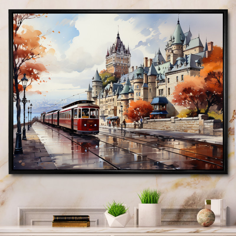 Ville touristique de Québec III, H 12 po x l 20 po x P 1 po, Cadre flottant noir
