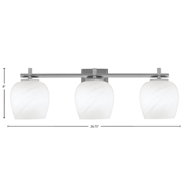 Barre d'éclairage de salle de bain 4 lumières Fausley, H 8 po x l 26,75 po x P 7,25 po, Graphite, 3 lumières