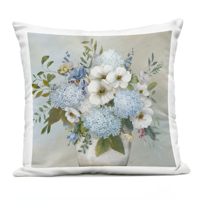 Wild Hydrangea & Magnolias Design by Nan Outdoor Printed Pillow
