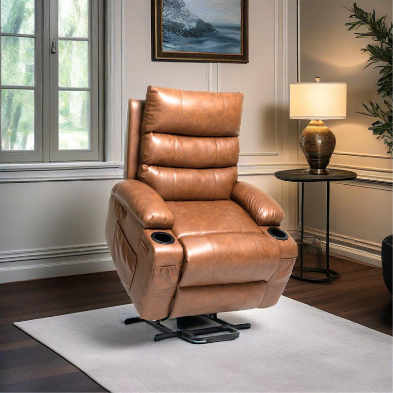 21"Seat Width,Large Size Electric Power Lift Recliner Chair Sofa For Elderly, 8 Point Vibration Massage And Lumber Heat, Remote Control, Side Pockets And Cup Holders, Cozy Fabric, Overstuffed Arm Pu