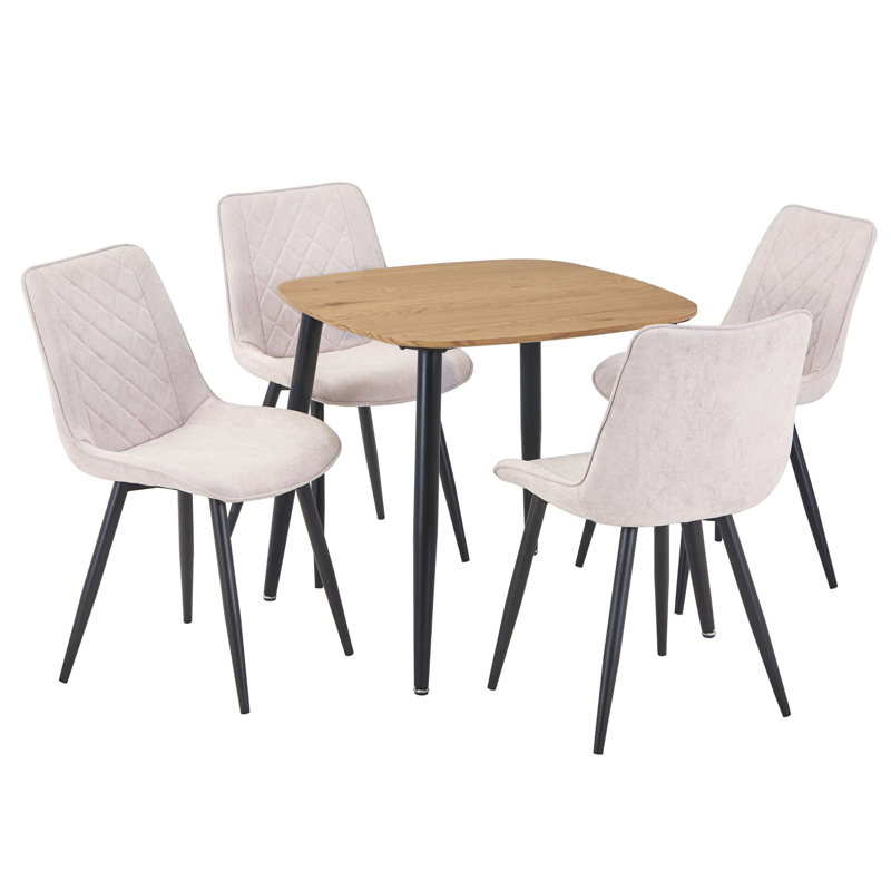 Aspen 5-Piece Casual Dining Set - Square Dining Table & Four Upholstered Diamond Fabric Chairs, Natural, Light Oak