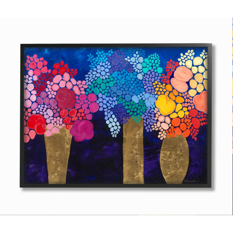 «Playful Multicolor Flowers», reproduction d'impression, H 11 po x l 14 po x 1,5 po, Giclée encadrée noir minuit