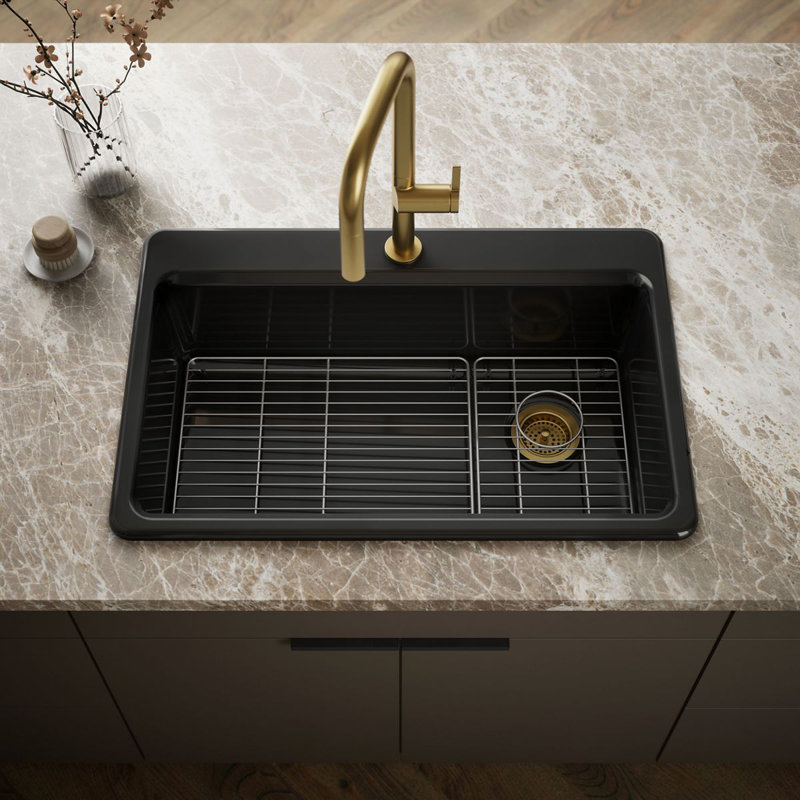 Riverby 33" Top-Mount Single-Bowl Kitchen Sink, Black, 1 hole