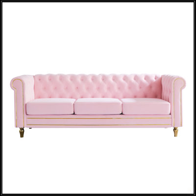 Chesterfield Velvet Sofa 84.65 Inch For Living Room