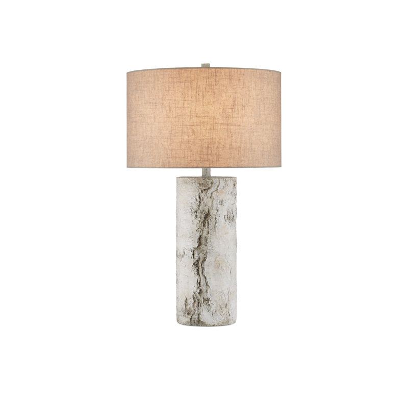 Birch White and Beige Linen Table Lamp with Gray Finish