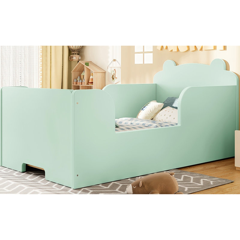 Lit pour enfant de 3 à 6 ans, lit sur pied pour promouvoir les compétences en autonomie, coins arrondis pour la sécurité, fabrication en pin et en contreplaqué, assemblage facile, lit de 52,86 po de longueur, thème, famille d'accueil