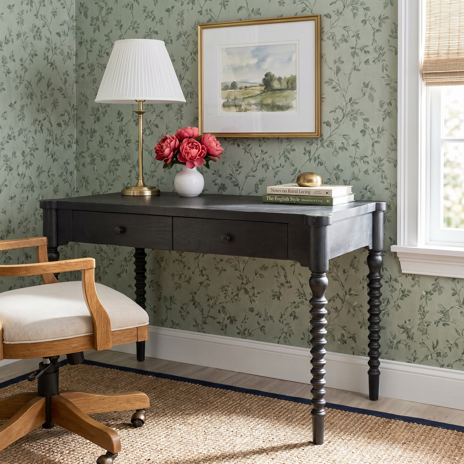 Country Living 52" 2-Drawer Desk, Black
