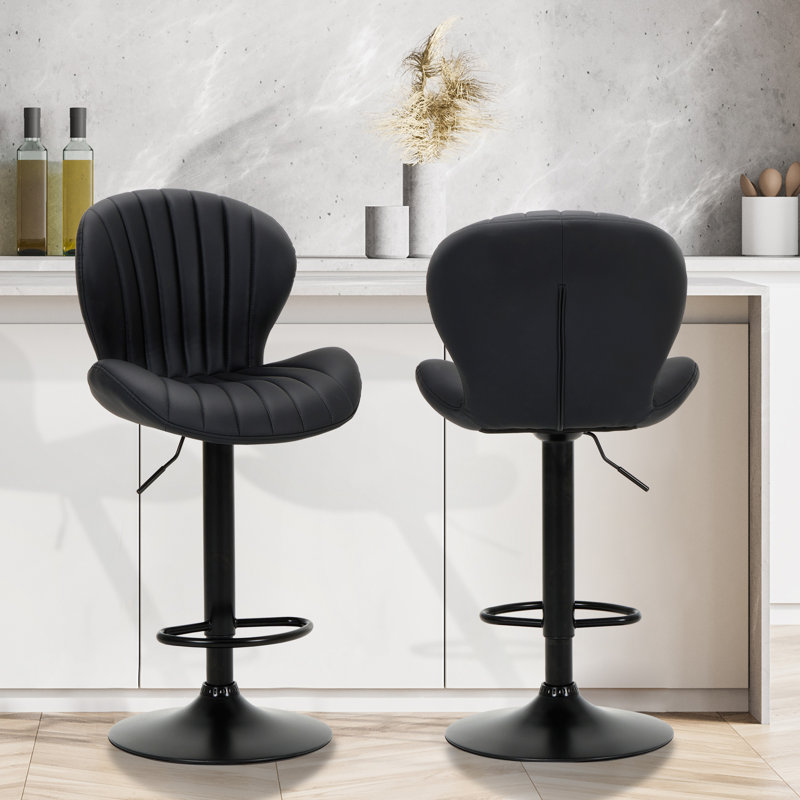 360° Swivel Bar Stool - Adjustable Height PU Leather with Metal Frame, Black
