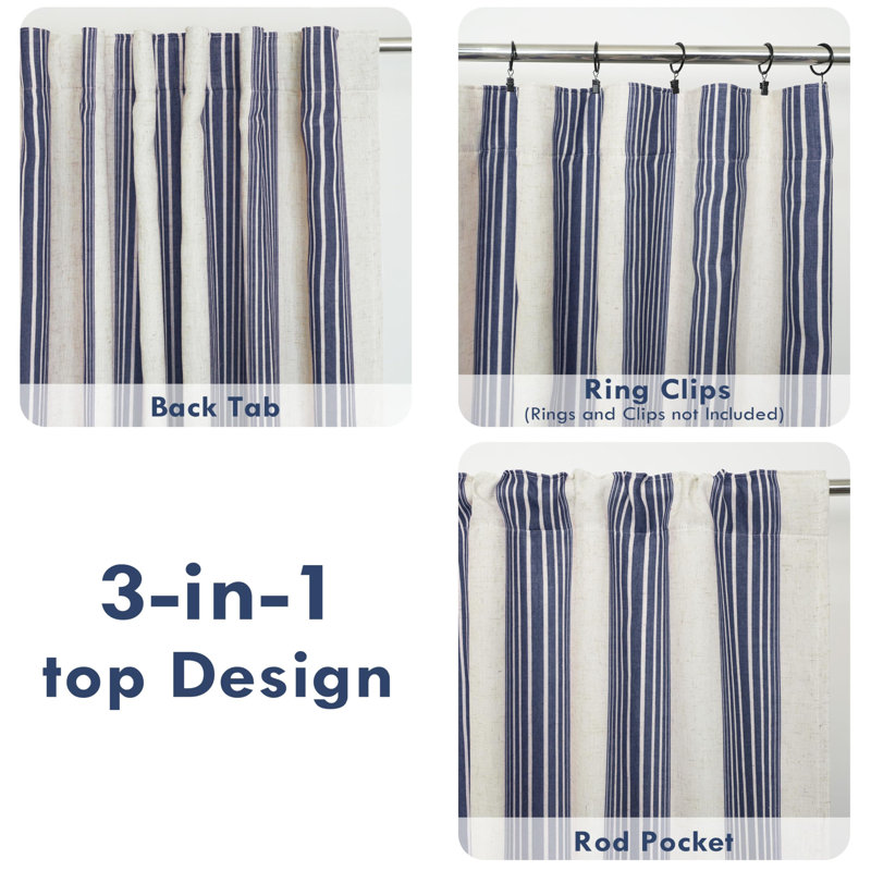 Rideaux semi-transparents avec passe-tringle Chris, L 52 po x L 72 po, Marine