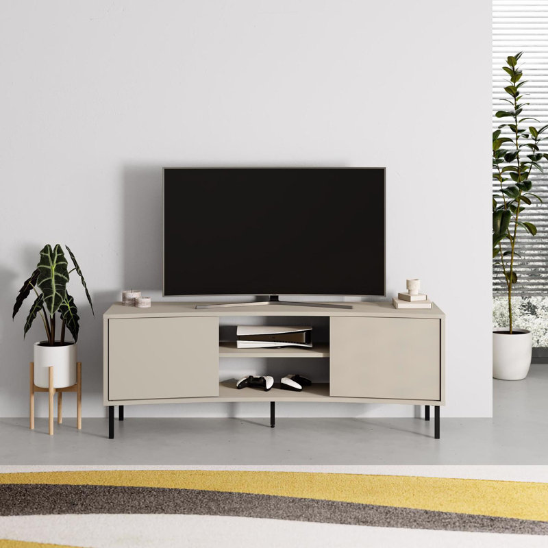 Frem Modern Curved TV Stand 2 Door Unit, Grey