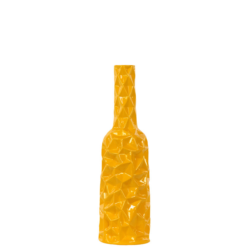 Urban Trends Wrinkled Ceramic Round Bottle Vase - Yellow 12"