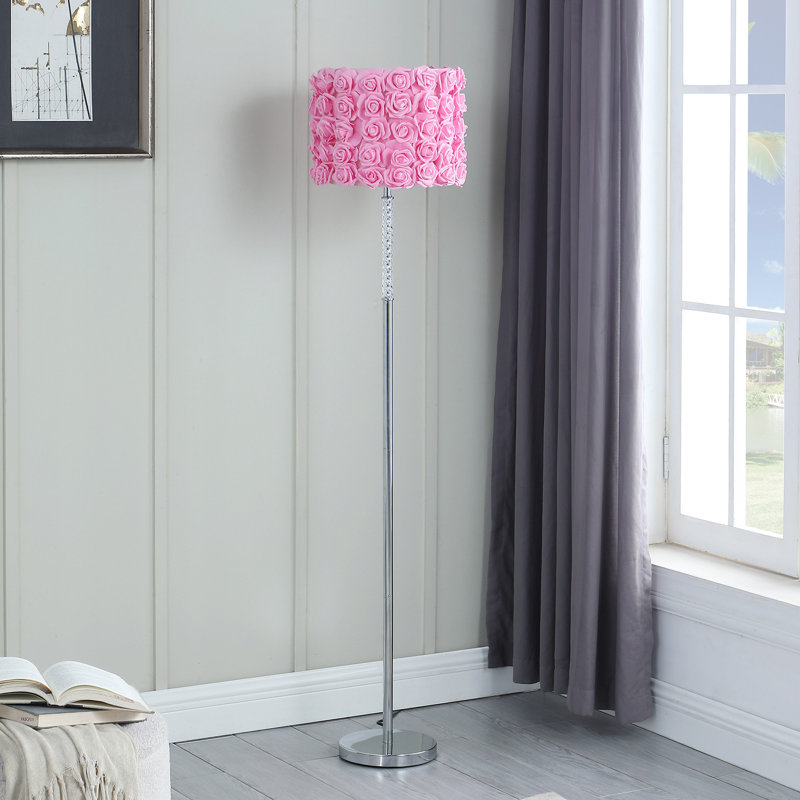 63" Steel Traditional Shaped Floor Lamp With Drum Shade, Pink