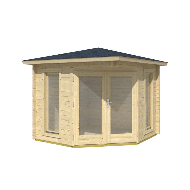 Lasita Oban Premium Corner Log Cabin With Tempered Double Glazing (40mm), Oban 40 Natural Wood