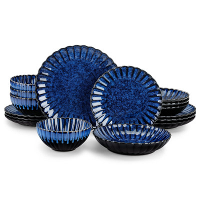 vancasso 16-Piece Petal Ceramic Dinnerware Set for 4, Stackable, Microwave & Dishwasher Safe