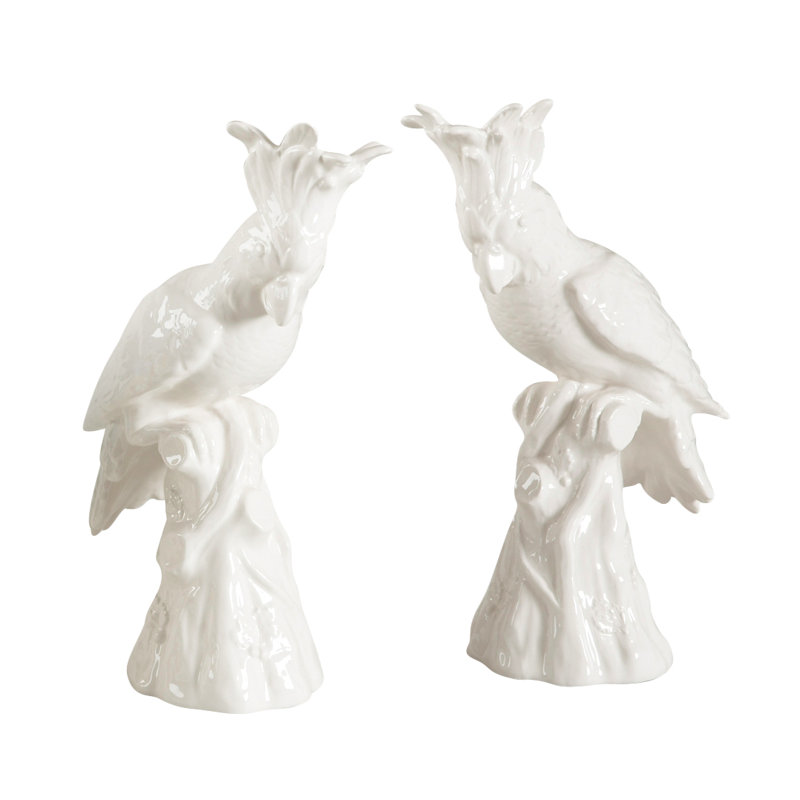 2 Piece Hope Parrots Figurine Set, White