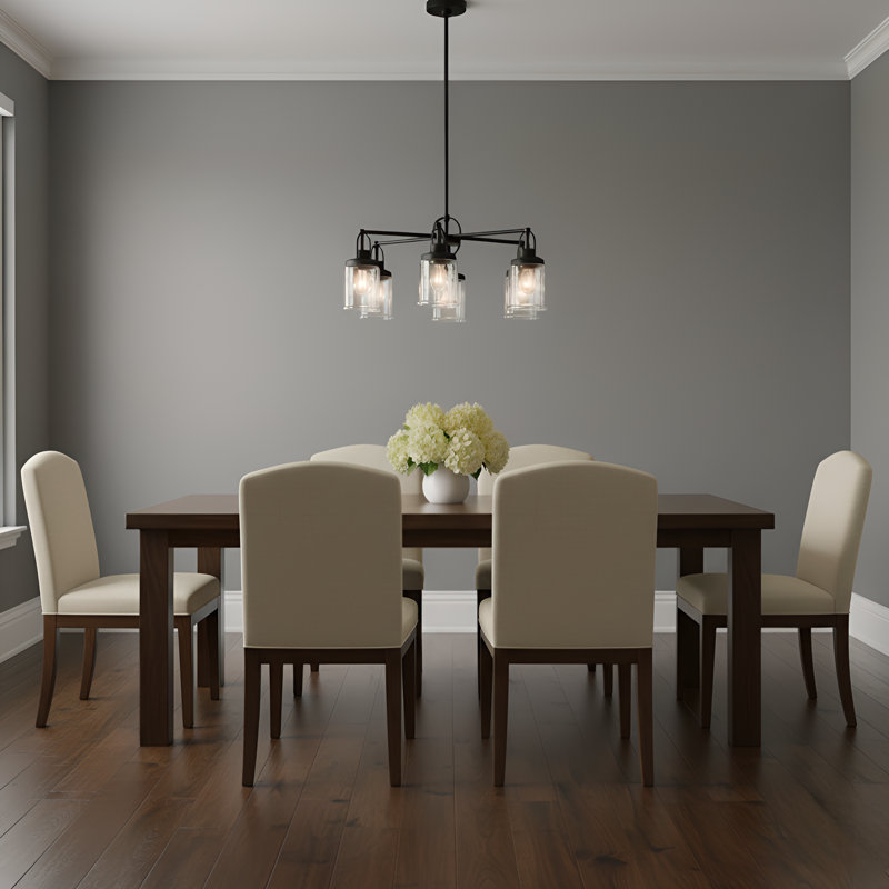 Anders 5 Light Dining Room Chandelier With Clear Shade, Midnight Black