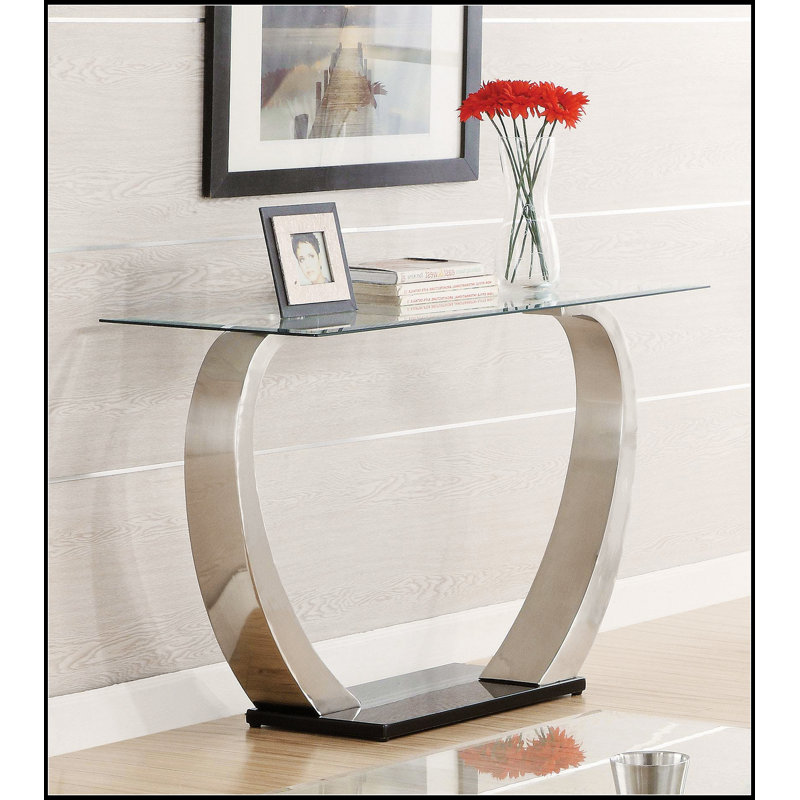 Console Lana avec plateau en verre argenté satiné, élégante et durable pour les entrées et les salons modernes.