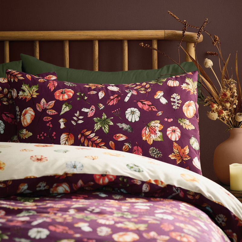 Autumn Pumpkins Reversible Duvet Cover Set, Kingsize Duvet Cover + 2 Standard Pillowcases