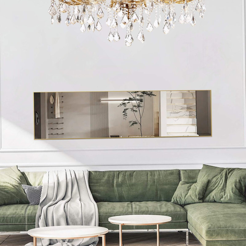 Miroir de plancher, miroir mural avec support en alliage d'aluminium, cadre doré, 21 po x 64 po