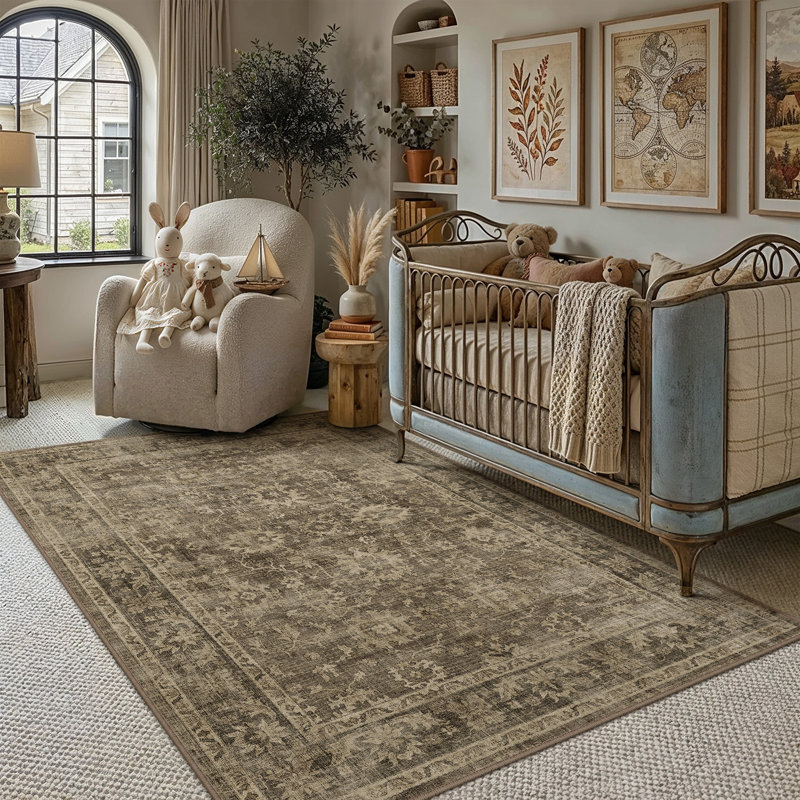 Tapis fleuri Novara, Brown, Rectangle 3'x 5'