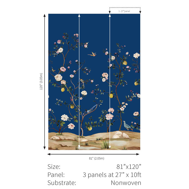 Seabrook Designs Blossom Nonwoven Unpasted Wall Mural, Indigo