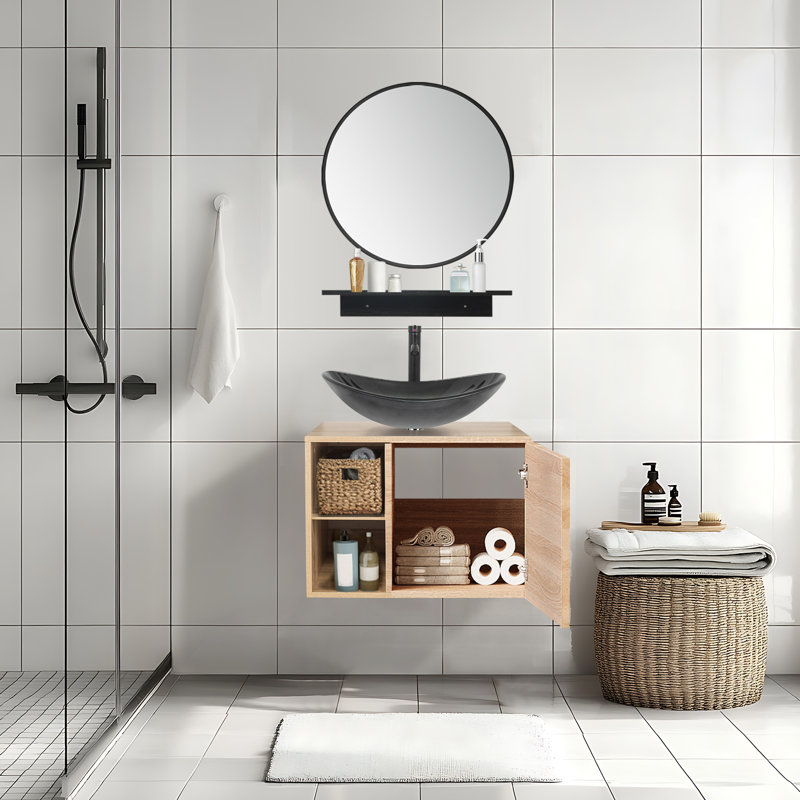 Ensemble de meuble-lavabo avec miroir Hemish, Noir, noir, noir, noir, Noir, noir, noir, noir
