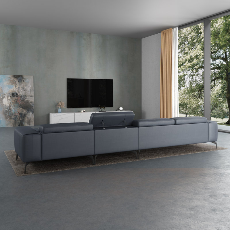 Cavour Sectional, Right Hand Facing, Gray Genuine Leather