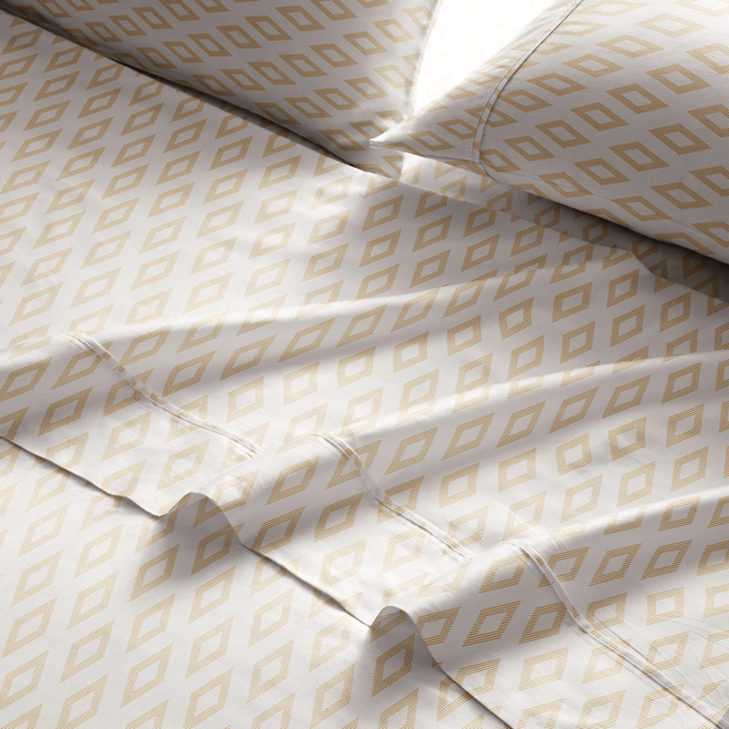 Queen Mustard Diamond Cotton Percale Sheet Set