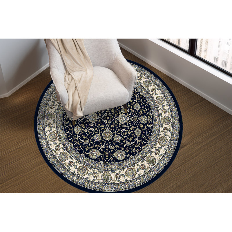 Bleu marine oriental/beige Edinger Tapis décoratif, Rond 5 pi