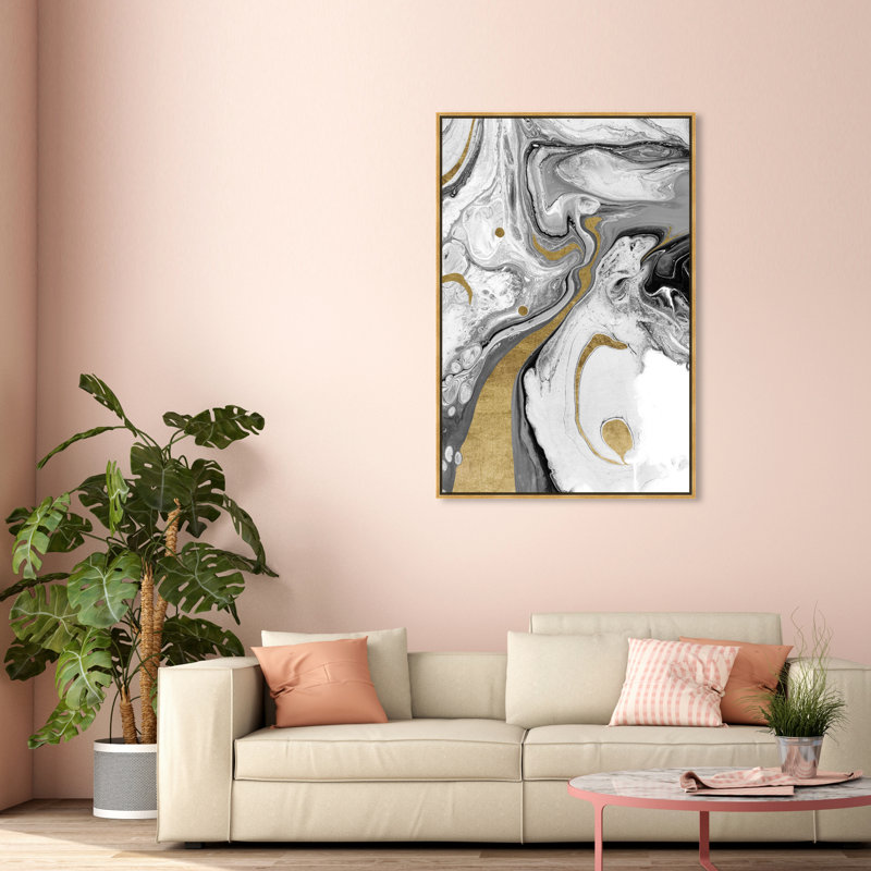 «Dark Cosmos, Water Marble Texture», impression sur toile, Toile avec cadre doré, H 54 po x l 36 po