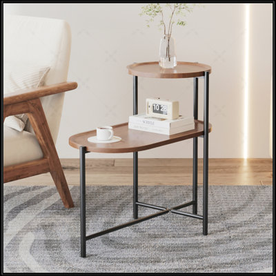 Petites tables basses Canapé moderne à 2 niveaux avec tablette de rangement et tables de bout en bois