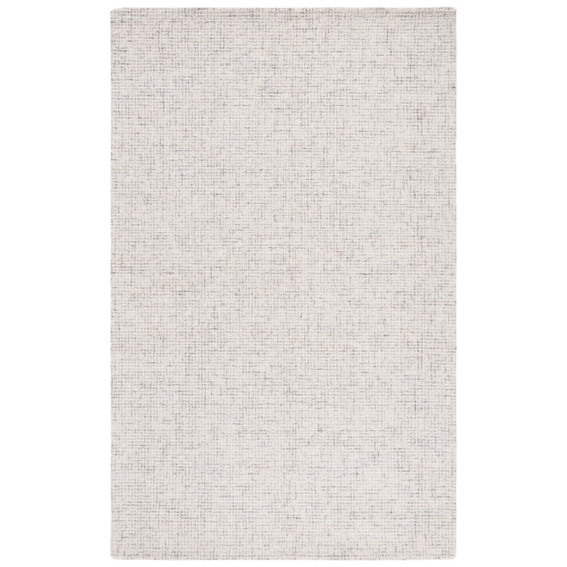Light Grey Ivory Hand Tufted Wool Area Rug 5' x 8'