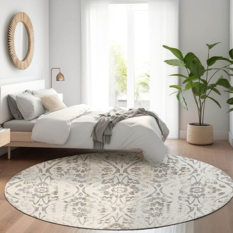 Tapis ivoire Prisco lavable à la machine de qualité supérieure, Rond 8 pi