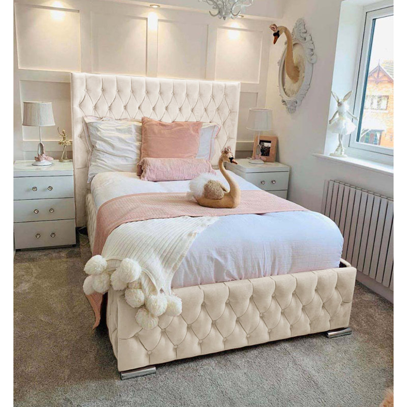 Tharpe Upholstered Bed Frame   , Single (3'), Cream
