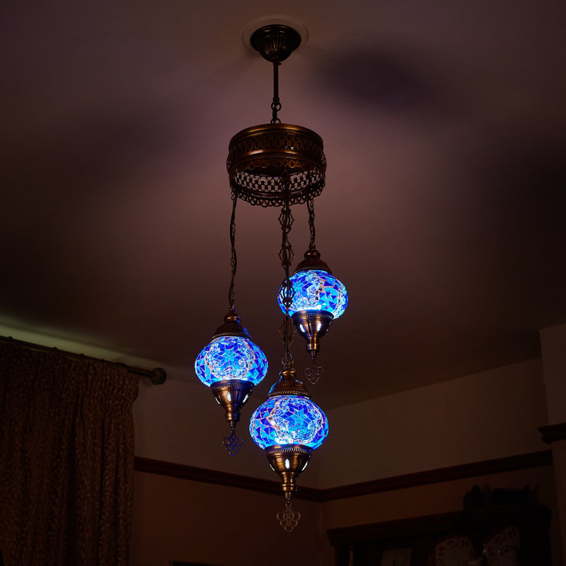 Karlie 3 - Light Antique Bronze Cluster Pendant, Blue
