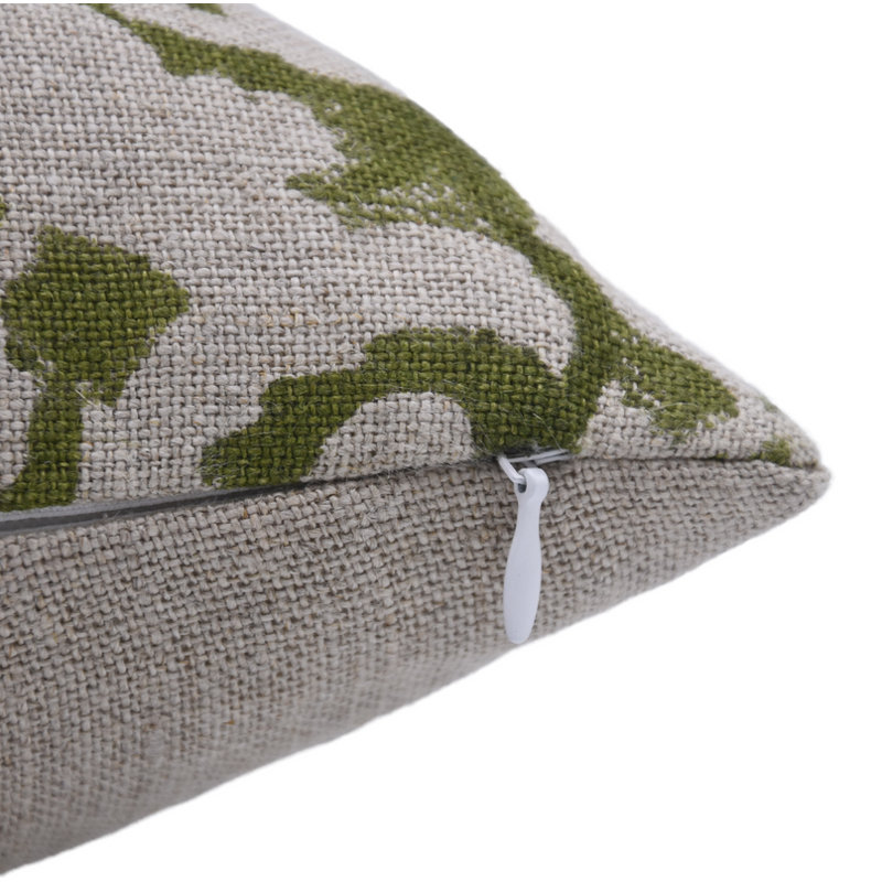 Block Print Throw Pillow Cover, 30 Inch Thick Linen Decorative Cushion Cover, 24" x 24", White/Green