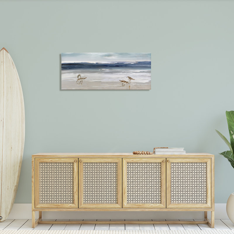 «Sandpipers Grazing Sea Shore», art mural sur toile par Sally Swatland, H 17 po x l 40 po x P 1,5 po
