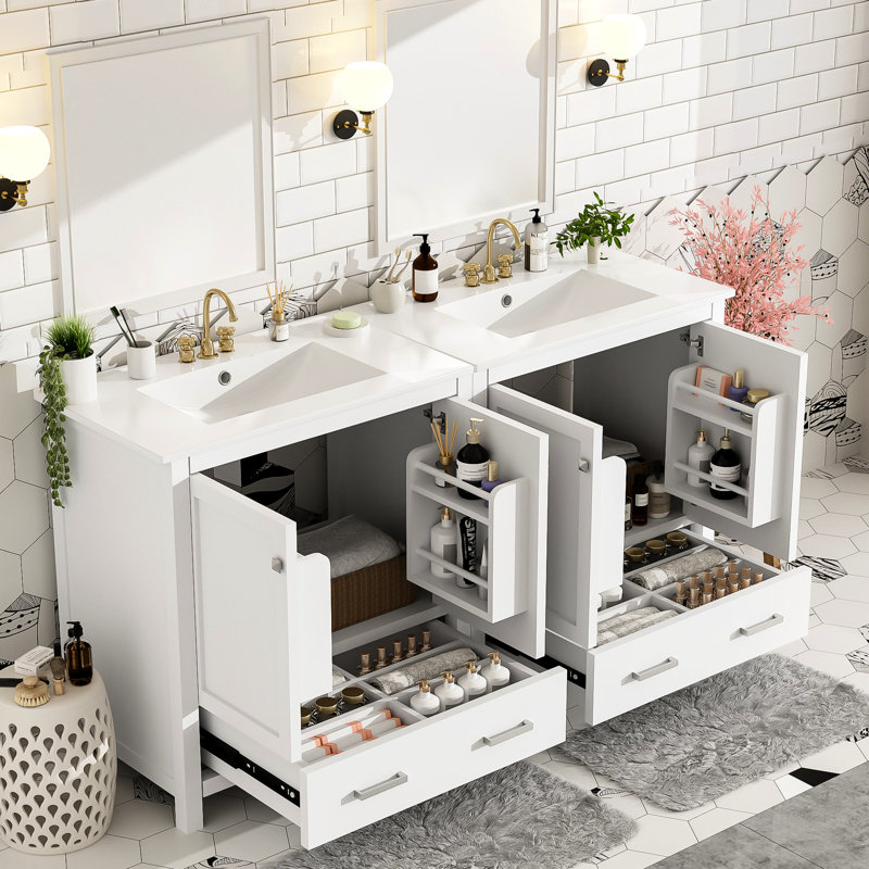 Blue 60" Bathroom Cabinet With Double Sinks & Stylish Appearance - Transform Your Decor Vanity Vanities Secure Storage Items