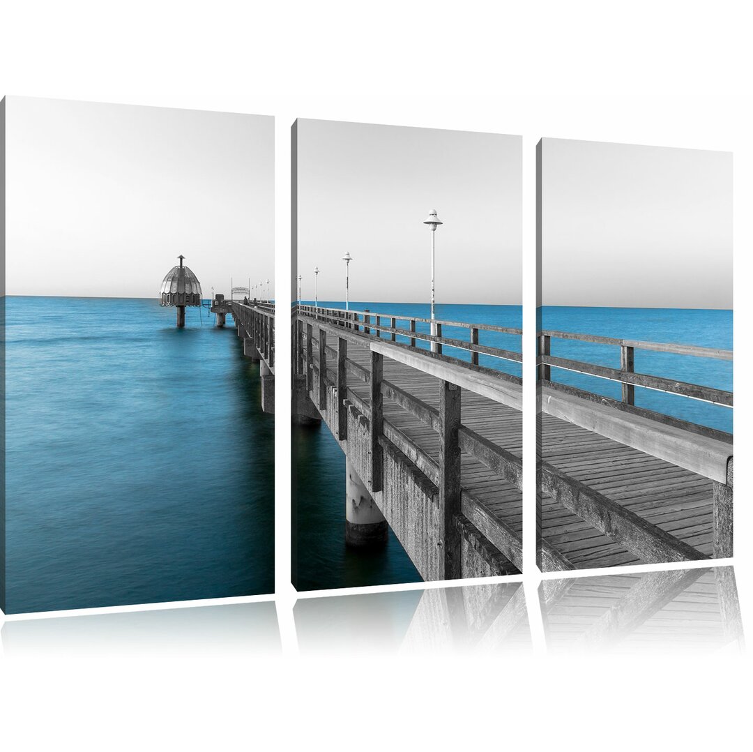 3-tlg. Leinwandbilder-Set „Langer Pier Steg ins Meer", Fotodruck