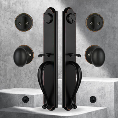 Ensemble d'entrée réversible à poignée bronze avec levier et pêne dormant