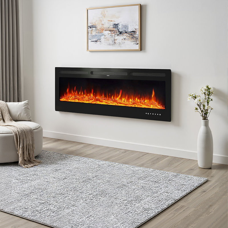 Symple Stuff Black Electric Fireplace, 43 cm H x 177.8 cm W x 14 cm D