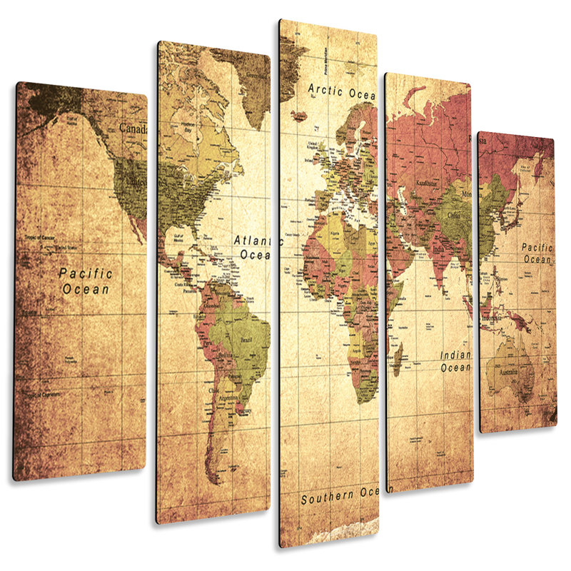 Ancient World Map - 5 Piece Unframed Graphic Art on MDF