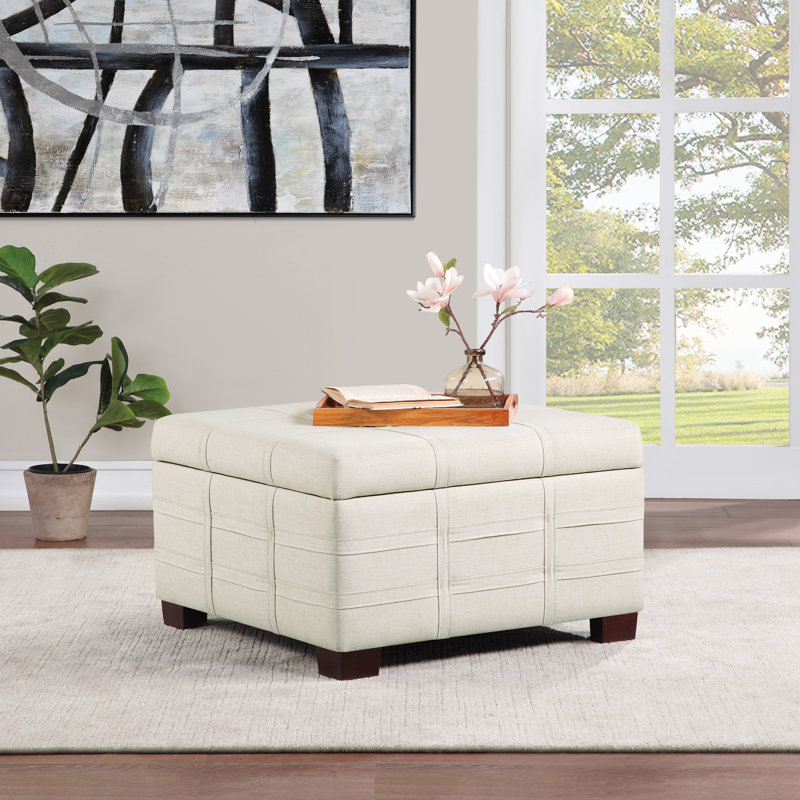 Upholstered Ottoman, White Polyester