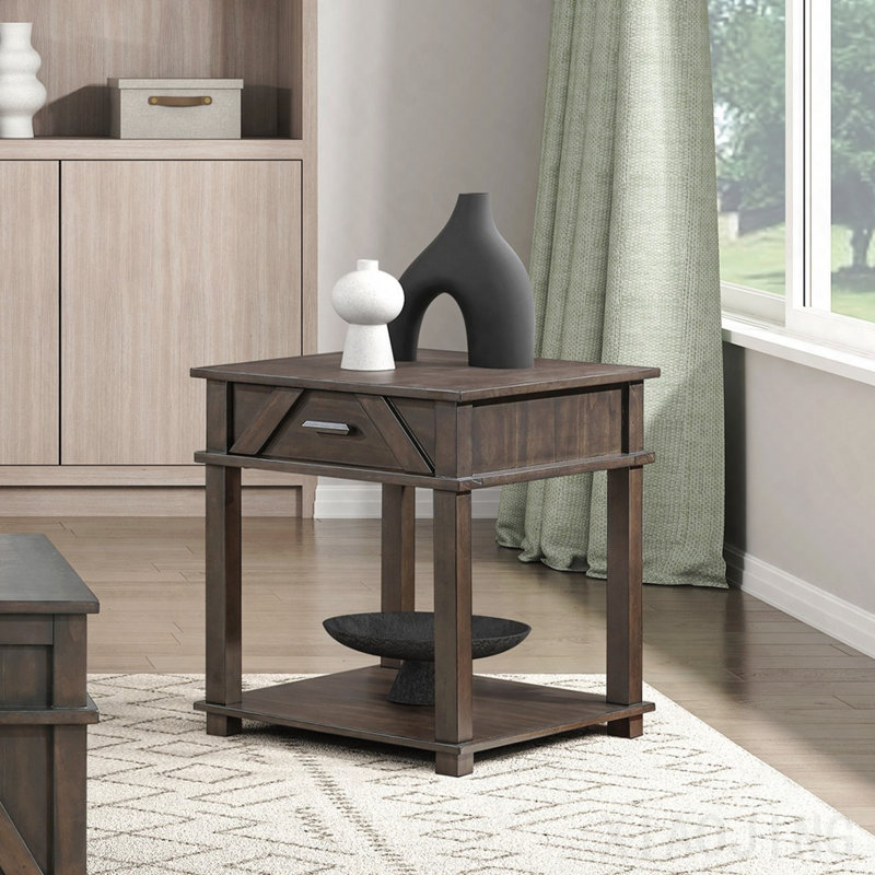 Table de bout traditionnelle rustique avec rangement en bois brun durable pour salon 1 pièce