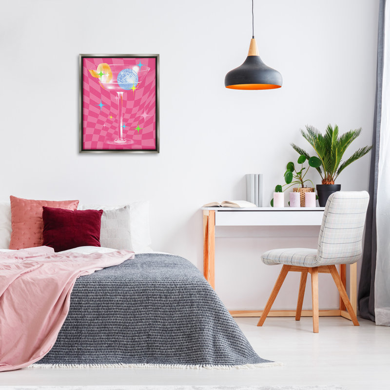 «Groovy Cocktail Pattern Floater Frame» par Lil 'Rue sur toile, H 31 po x l 25 po, Cadre flottant gris lustré