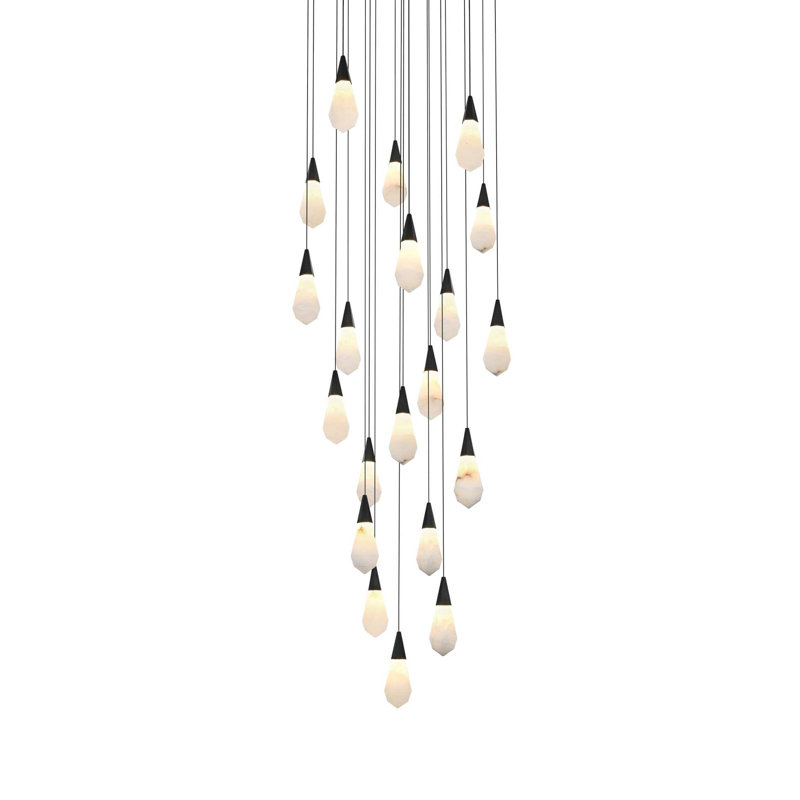 Lustre rond noir en albâtre Belote, H 10 po x l 32 po x P 32 po, Noir, 20 lumières