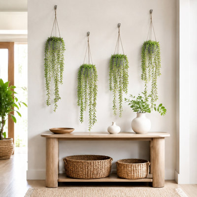 Ensemble de 2 plantes grasses artificielles à suspendre de 37 pouces, ensemble de 2 plantes vertes en pot de pâte à papier avec corde de jute robuste pour plafond mural