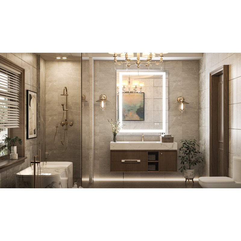 Martrez Frameless LED Lighted Bathroom / Vanity Mirror with Brightness Adjustable, Memory Function, Anti-fog, 30" x 36"